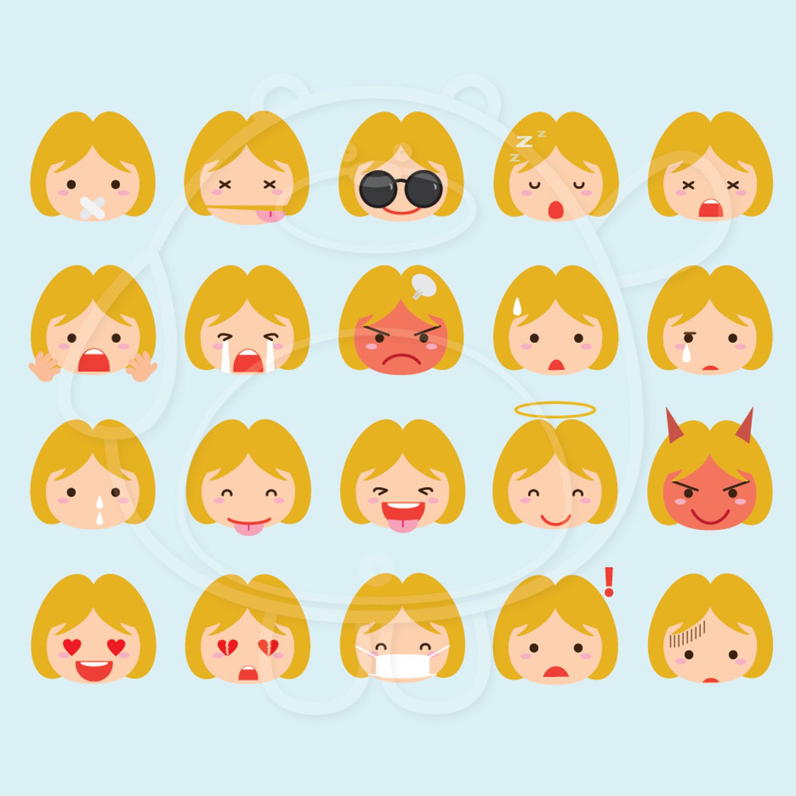40 Blonde Girl Emojis Digital Clipart PNG Format Personal Etsy