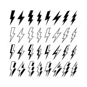 32 Lightning Bolts - Flash - Svg, Png, Dxf and Eps 4 formats - Vector File - Black Shape Silhouette - Digital Download