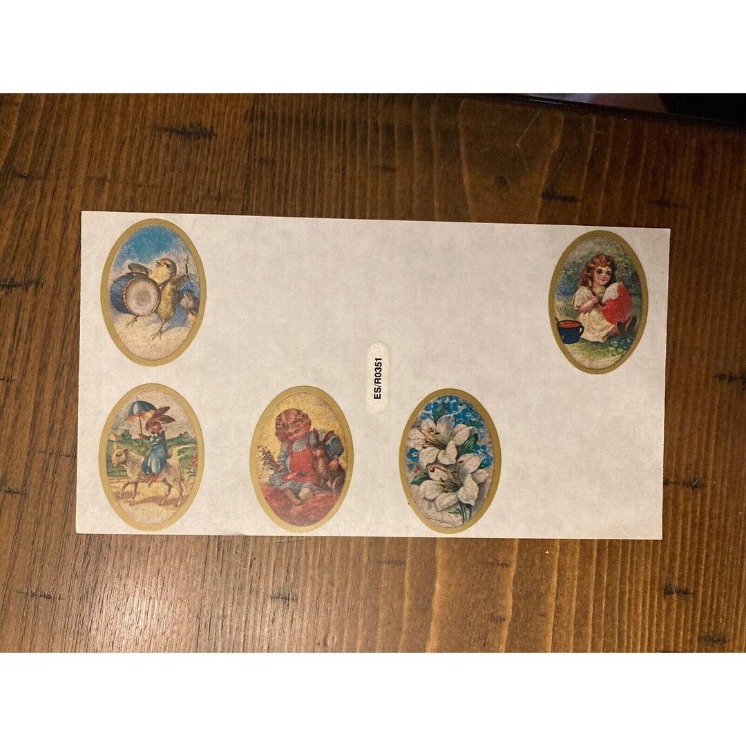 Vintage Oval Easter Rare Antique Are Bunny Eggs Sticker Sheet (missing ...