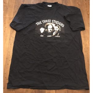 Vintage 90s The Three Stooges Movie Promo Tee T-Shirt Size XL Black USA