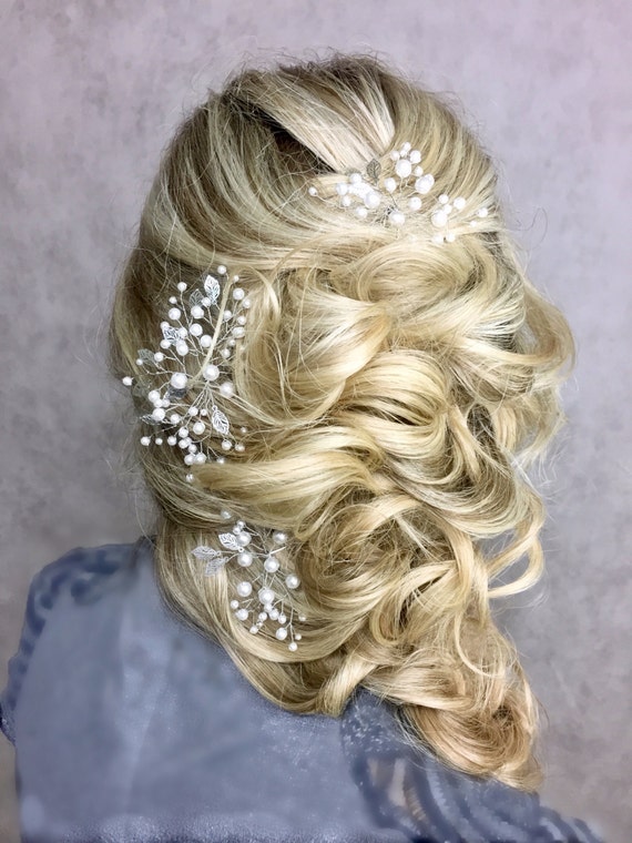 Bridal Hair Pins Set Of 3 Wedding Pins Prom Hair Piece Leaf Etsy