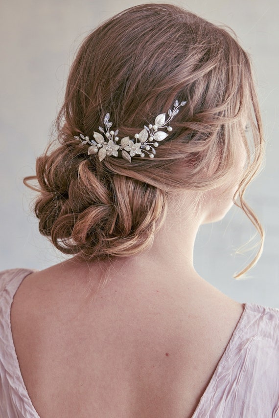 Bridal Silver Hair Piece Bridal Leaf Hair Comb Wedding Leaf Etsy