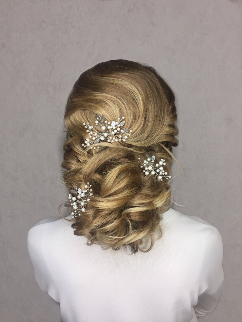 Bridal hair pins set of 3 Wedding pins Prom hair piece Leaf Etsy
