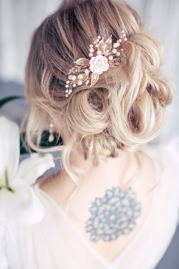 Bridal Hair Pin Prom Hair Piece Wedding Headpiece Rose Gold Etsy
