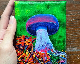 Original Acrylic Painting, Purple Mushroom Art, Trippy, Unique Gift