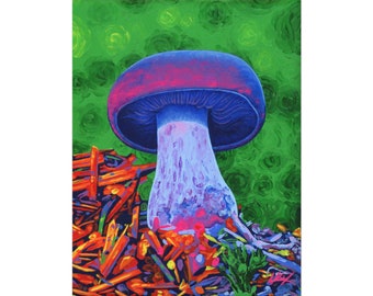 Lila Pilz Kunstdruck, Dekoration, Wandkunst, Psychedelische Kunst, Unbeschichtetes Poster, Einzigartiges Geschenk