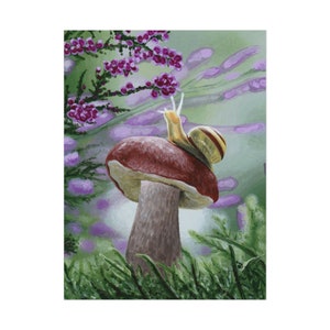 Snail On A Mushroom, Framable, Paper Art Print
