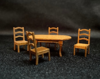 1/4” Scale Miniature Cherry Dining Table with Four Chairs