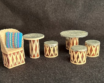 1/24 Scale Miniature Southwestern Table, Stools, and Chair Set