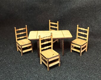1/24 Scale Miniature Unfinished Table and 4 Chairs