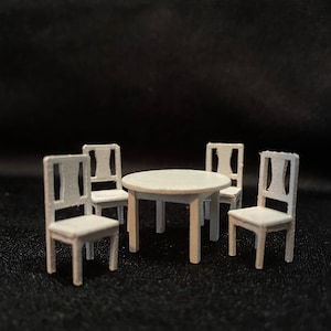 1/4” Scale Miniature White Round Table with Four Chairs