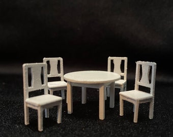 1/4” Scale Miniature White Round Table with Four Chairs