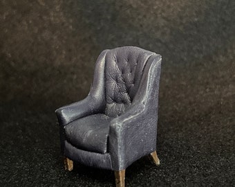 1/24 Scale Miniature Leather Blue Chair
