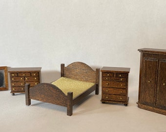 1/4” Scale Miniature Walnut 5 Piece Bedroom Set