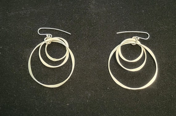 Sterling Silver Triple Hoops dangle earrings Arti… - image 1
