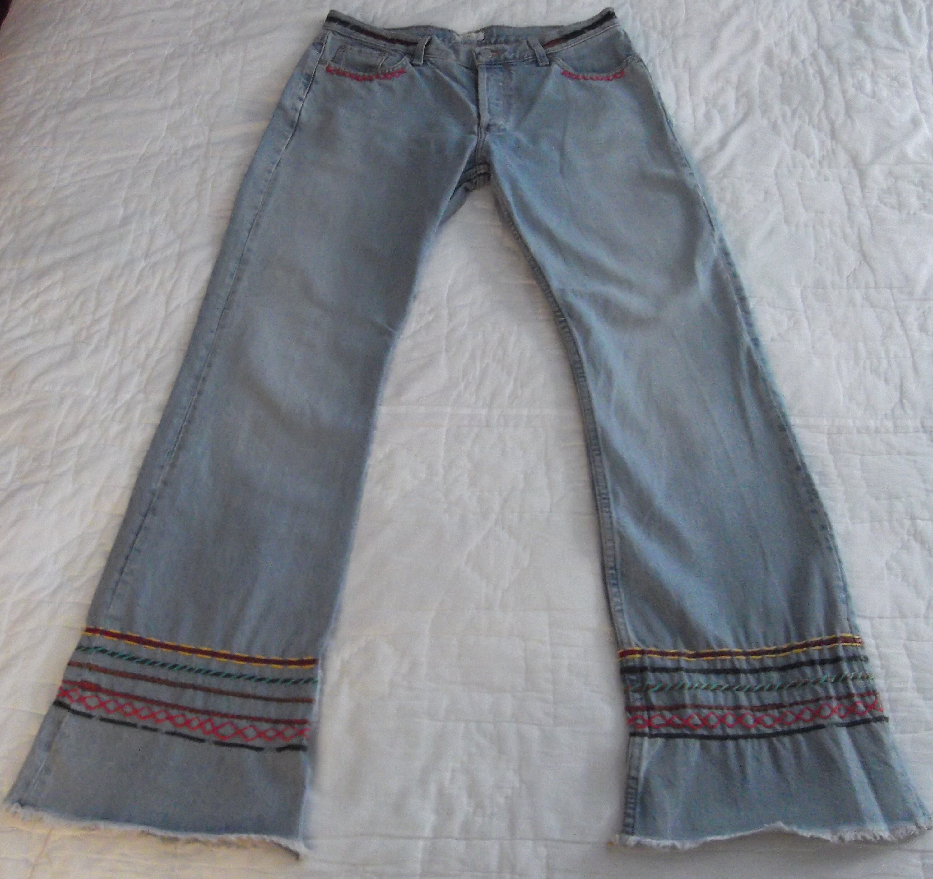 Incredible 1970s Vintage Kmart Women's Western Style Blue Denim Jeans Size  16 30 X 32.5 Made in Taiwan ROC, Near Mint Orange Stitching 