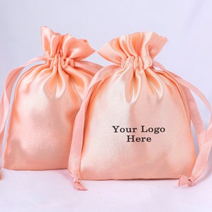100 Jewelry Package Satin Bag, Small Drawstring Pouch With Logo (Peach, Free Shipping)
