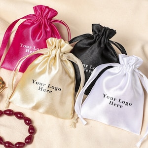 100 Sacos de Cetim com Cordão, Embalagens Personalizadas para Joias, Sacos com Logotipo, Sacos para Presentes de Casamento - Frete Grátis