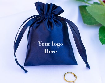 100 Custom Satin Drawstring Bag, Blue Satin Bag With Logo, Wedding Favor Bags, Satin Favor Bags, Jewelry Package, Free Shipping