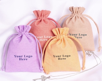 100 Baumwoll-Kordelzugtasche, Individuelle Schmuckpaket-Tasche mit Logo, Hochzeitsgeschenk-Taschen, Kordelzugbeutel (indische Baumwolle)