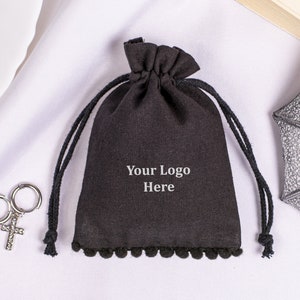 100 pochettes à bijoux noires personnalisées avec logo personnalisé, emballage de bijoux, pochette à bijoux avec logo, pochettes d'emballage de bijoux - Livraison gratuite