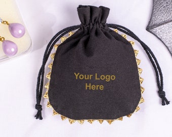 100 Eco-Friendly Custom Jewelry Package Pouch, Drawstring Packaging Bag With Logo, Dust Bag, Small Cosmetic Packaging (Black Color)