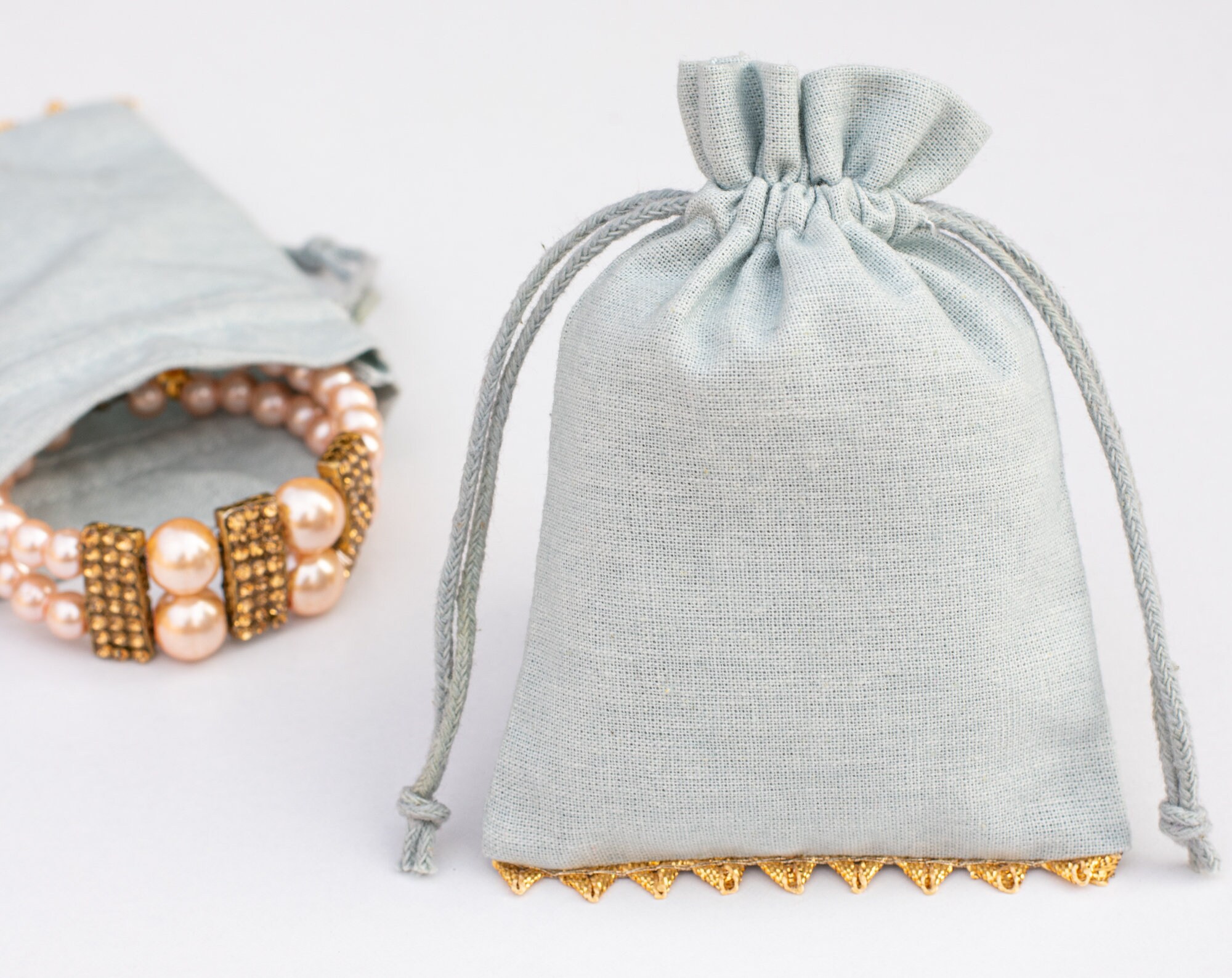 100 Gray Cotton Drawstring Pouch Custom Jewelry Packaging Pouch Wedding ...