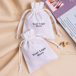 100 Custom Cotton Drawstring Pouch, Jewelry Packaging Cotton Bag With ...