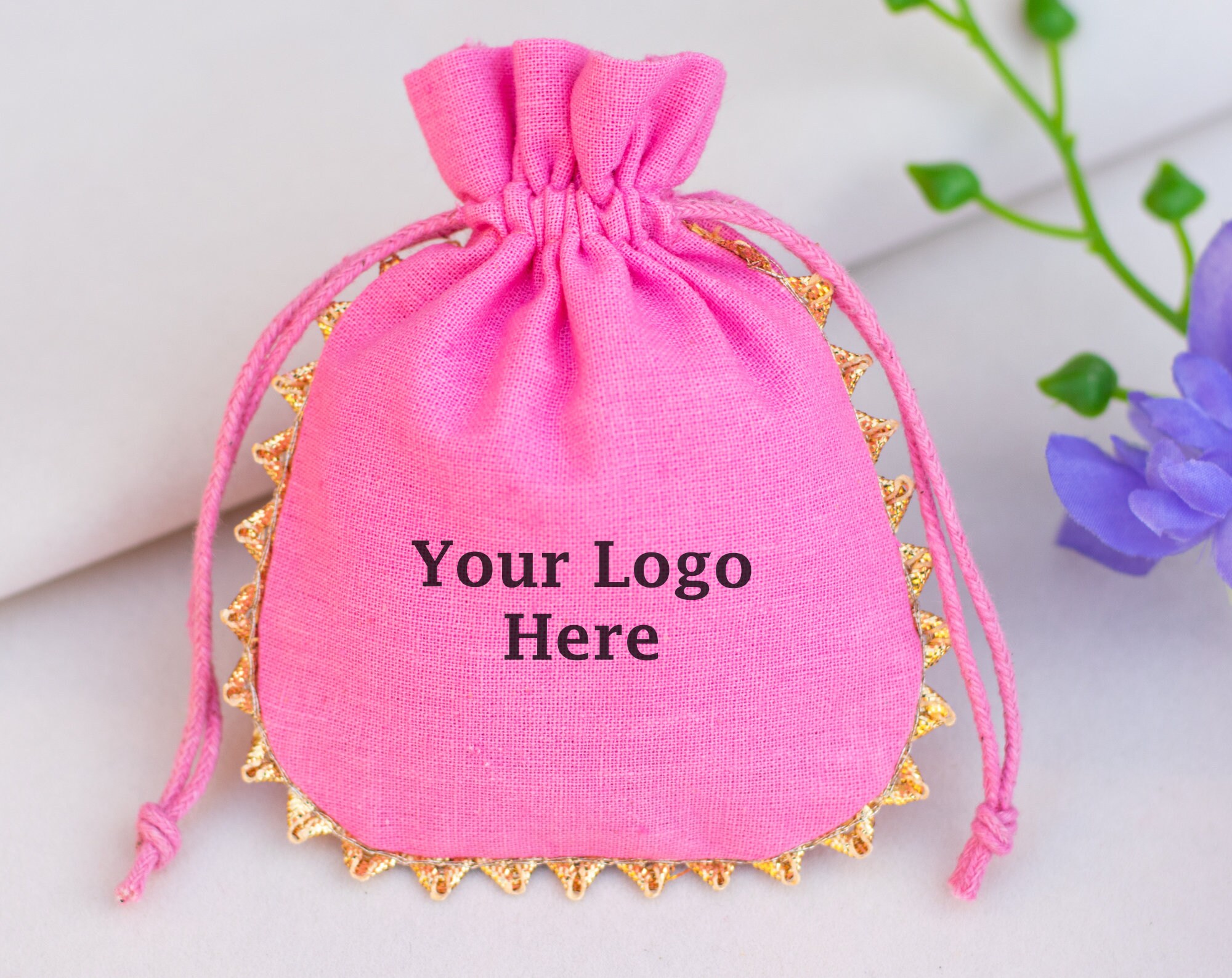 100 Pink Personalized Brand Logo Drawstring Pouch Custom Jewelry ...