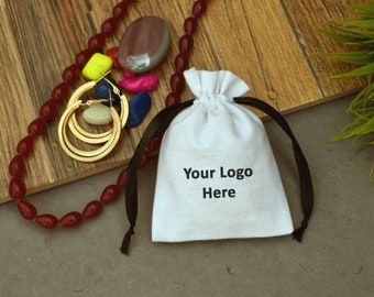Pack of 100 Custom Jewelry Pouch, Small Drawstring Bag, Shipping Bag - Indian Cotton