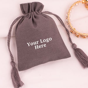 Pochette avec cordon de 100 bijoux, Sacs en coton écologiques avec logo, Sac à poussière, Emballage de bijoux personnalisé, Pochettes pour cadeaux de mariage