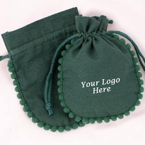 100 Natural Verde Logotipo Personalizado Sacos de Embalagem de Jóias Algodão Cordão Bolsas, Sacos de Embalagem de Produtos de Lembranças de Casamento - Frete Grátis