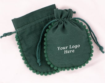 100 Natural Green Custom Logo Jewelry Packaging Bags Cotton Drawstring Pouches, Wedding Favor Product Packaging Bags - Free Shipping
