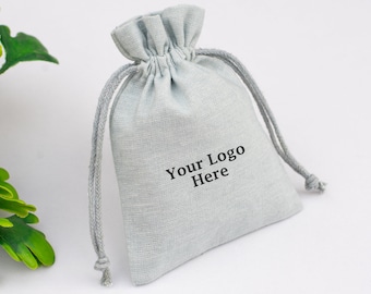 100 Gray Personalized Drawstring Pouch Custom Jewelry Packaging Wedding Favor Bag - Free Shipping