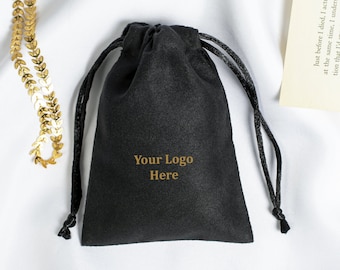 100 Black Custom Jewelry Packaging Pouch Personalized Logo Drawstring Bag (Suede Fabric, Free Shipping)