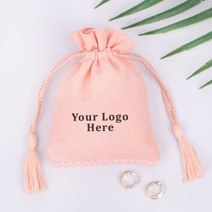 100 Custom Cotton Drawstring Jewelry Pouch: Personalized Logo Favor Bags