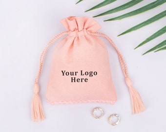 100 Custom Cotton Drawstring Jewelry Pouch: Personalized Logo Favor Bags