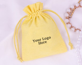 Set Of 100 Yellow Drawstring Bag For Jewelry Packaging Personalized Logo Pouch, Favor Bags Eco Friendly Cotton Dust Bag - Free Shipping