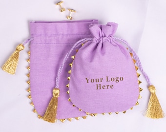100 Custom Jewelry Packaging Pouch Personalized Logo Cotton Drawstring Bag - Free Shipping