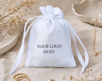 100 White Satin Drawstring Pouch, Jewelry Packaging, Wedding Favor Bag