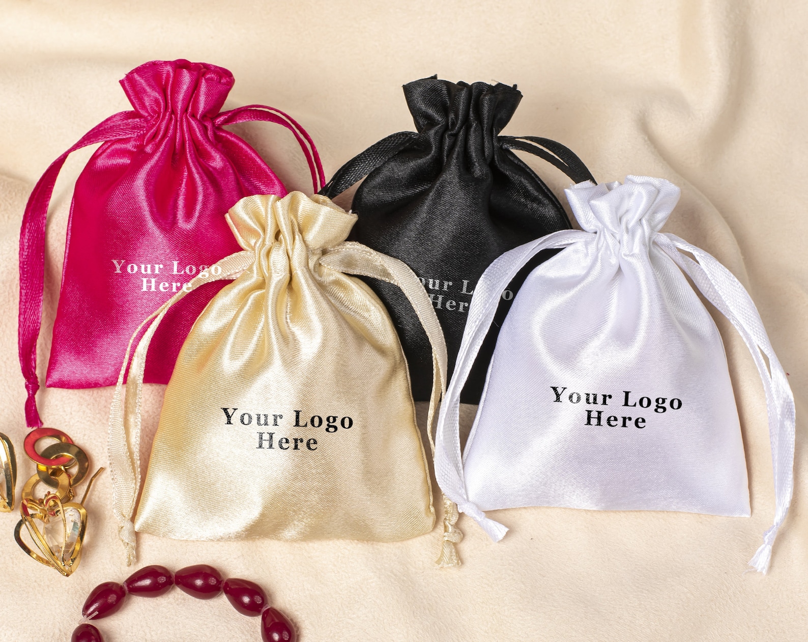 100 Satin Drawstring Bags Custom Jewelry Packaging Logo Bags Etsy