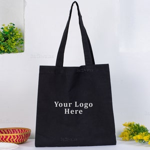25 Schwarze Einkaufstasche mit Logo, Baumwoll-Einkaufstasche personalisierte Logo-Druck-Einkaufstasche, Frauen-Schultertasche, umweltfreundliche wiederverwendbare Tasche,