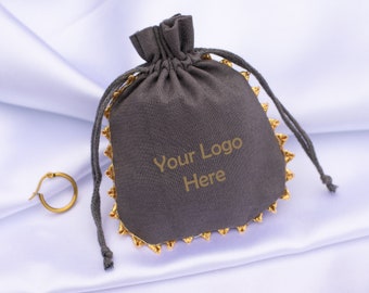 100 Personalized Jewelry Package Bag Custom Favor Bag With Logo Gray Cotton Drawstring Pouch - Free Shipping