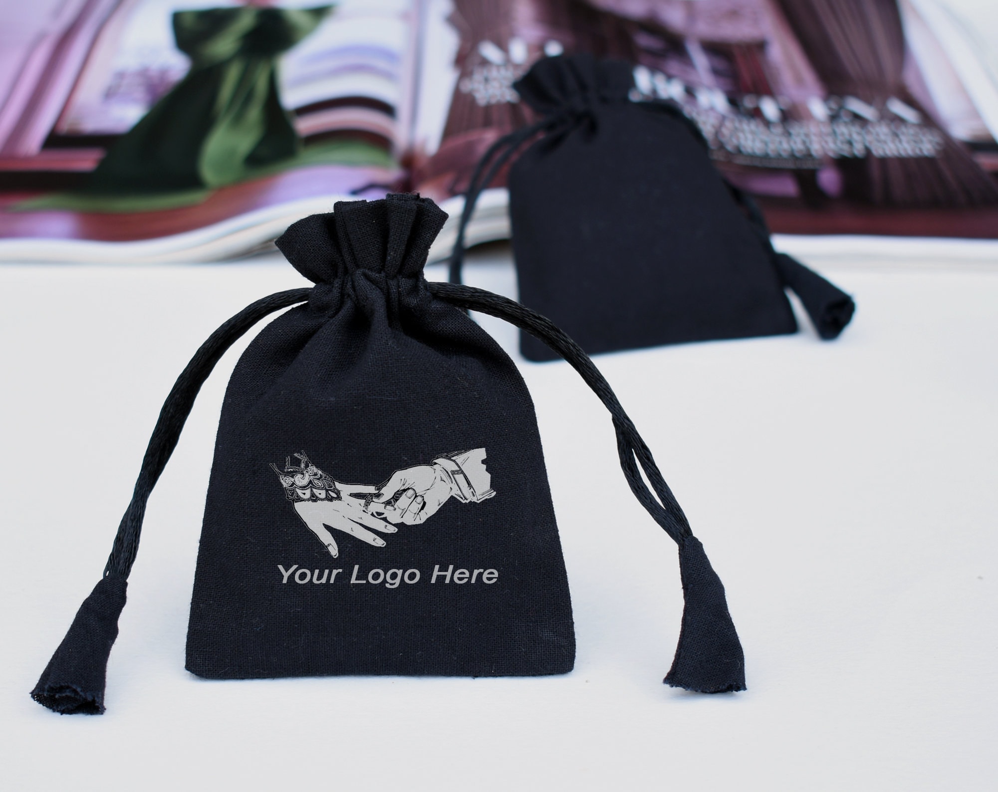 100 Drawstring Pouch With Personalized Logo, Wedding Favor Bags ...