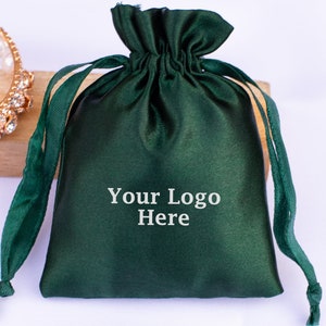 100 Verde Cetim Cordão Personalizado Jóias Embalagem Bolsa Personalizada Casamento Favor Sacos - Frete Grátis