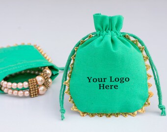 100 Custom Cotton Drawstring Jewelry Package Pouch With Logo Wedding Favor Bags Gift Pouches Bracelet Bags