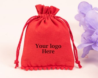 100 Red Natural Cotton Custom Jewelry Packaging Bag Personalized Favor Bags Small Gift Pouch - Free Shipping