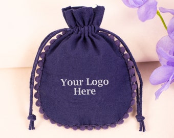 100 Blue Cotton Drawstring Custom Jewelry Packaging Promotional Bag With Logo Pouches For Ring, Bracelet, Necklace - Free Shipping