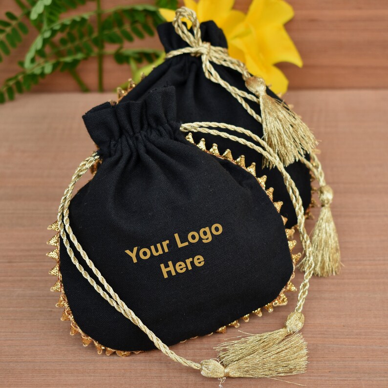 100 Golden Drawstring Pouch With Golden Tassel Personalized Jewelry Packaging Pouch Drawstring Bag