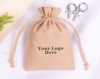 100 Custom Light Brown Drawstring Jewelry Packaging Bag, Personalized Brand Logo Print Gift Bag, Cotton Pouches With Logo
